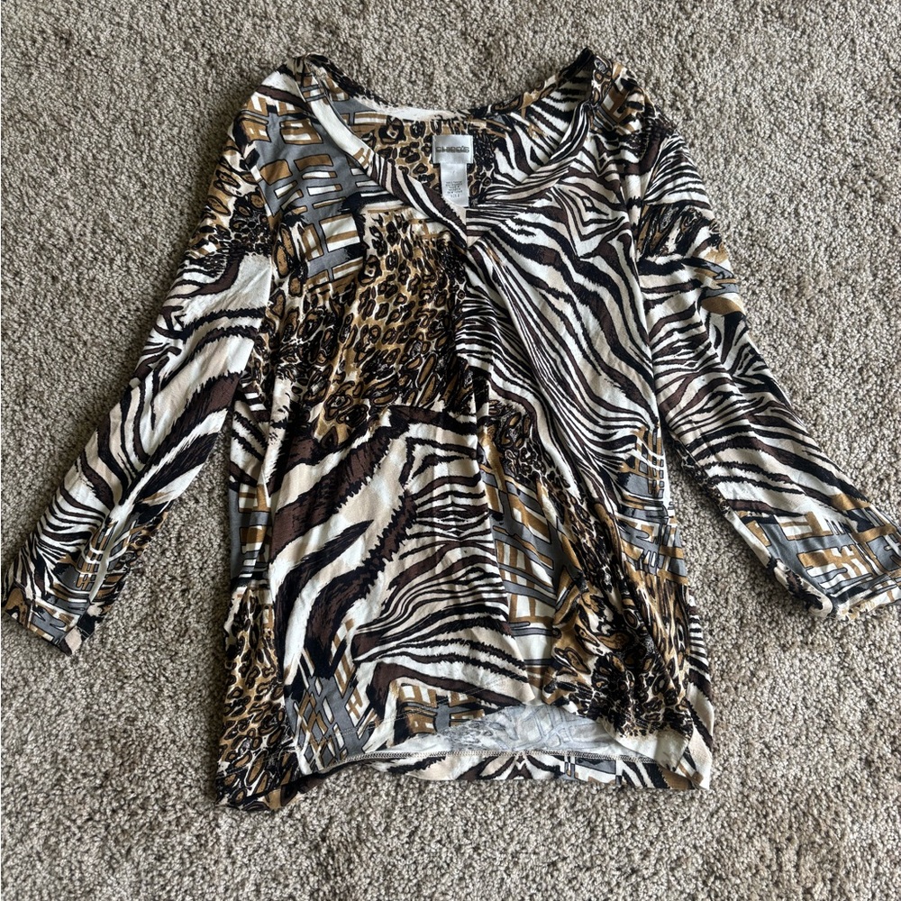 Chico's Black and White Asymmetrical 3/4 Sleeve Blouse